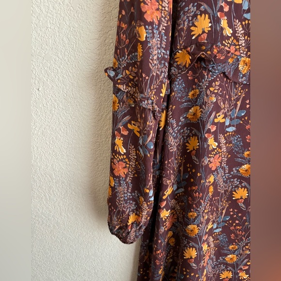 Garnet Hill 100% Silk Burgundy Floral Ruffled Boho Knee Length Swing Dress S - Picture 8 of 8